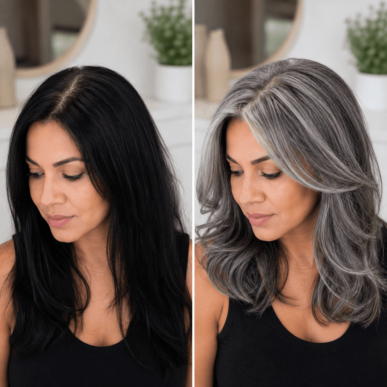 Before and After Silver & Gray Wig Transformation 3
